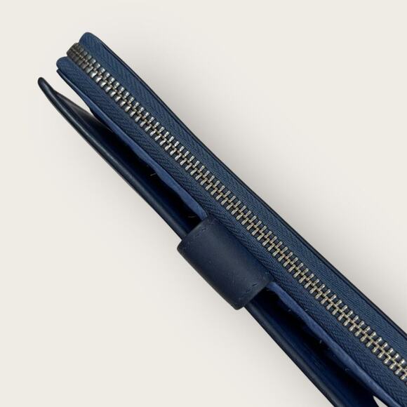 Mou Meraki RFID Leather Bifold Zippered Wallet Passport Creditcards Navy 8"X4.5" - Picture 9 of 12